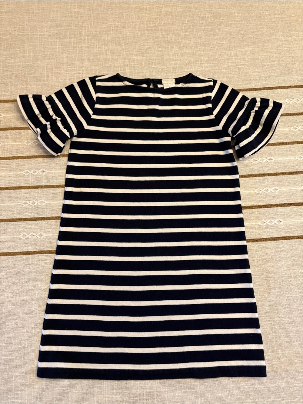 Crewcuts Navy and White Striped Flutter Sleeve Dress
